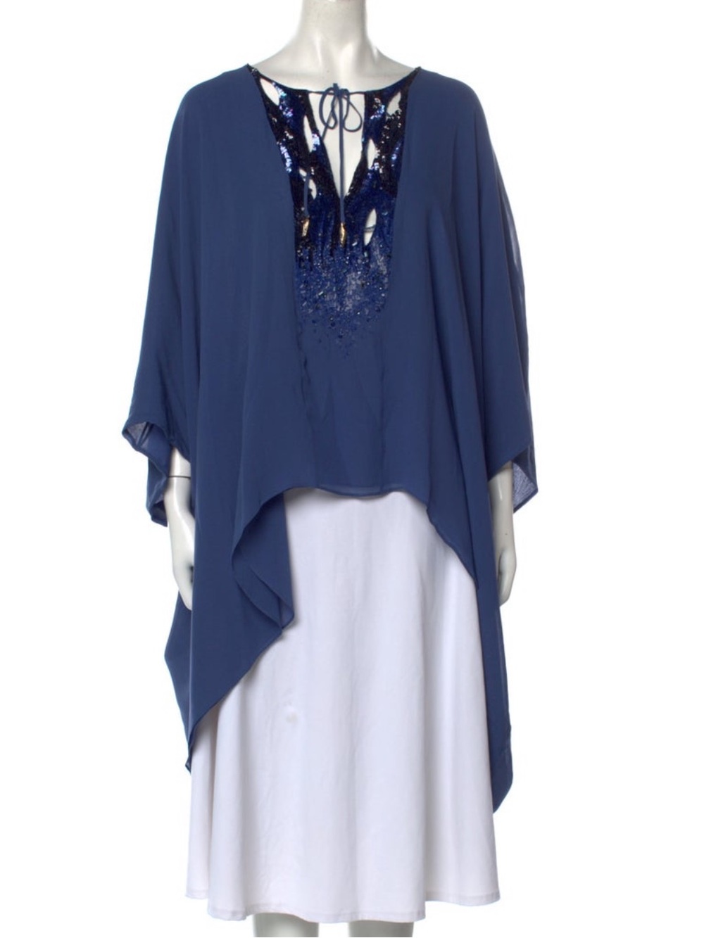 Roberto Cavalli Blue with navy Sequin-beads Embellished Draped Top